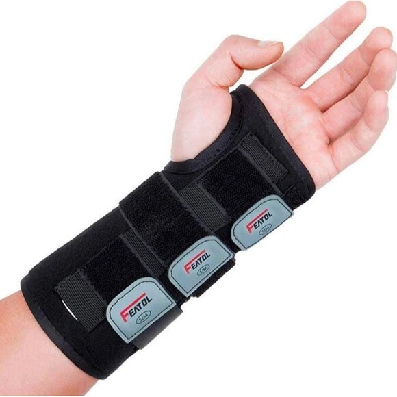 NEW Unisex Black Carpal Tunnel Sprain Wrist Brace sz S/M for Right Hand FEATOL - Picture 1 of 5
